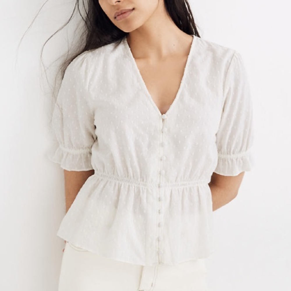 Madewell vneck peplum popover white clipdot